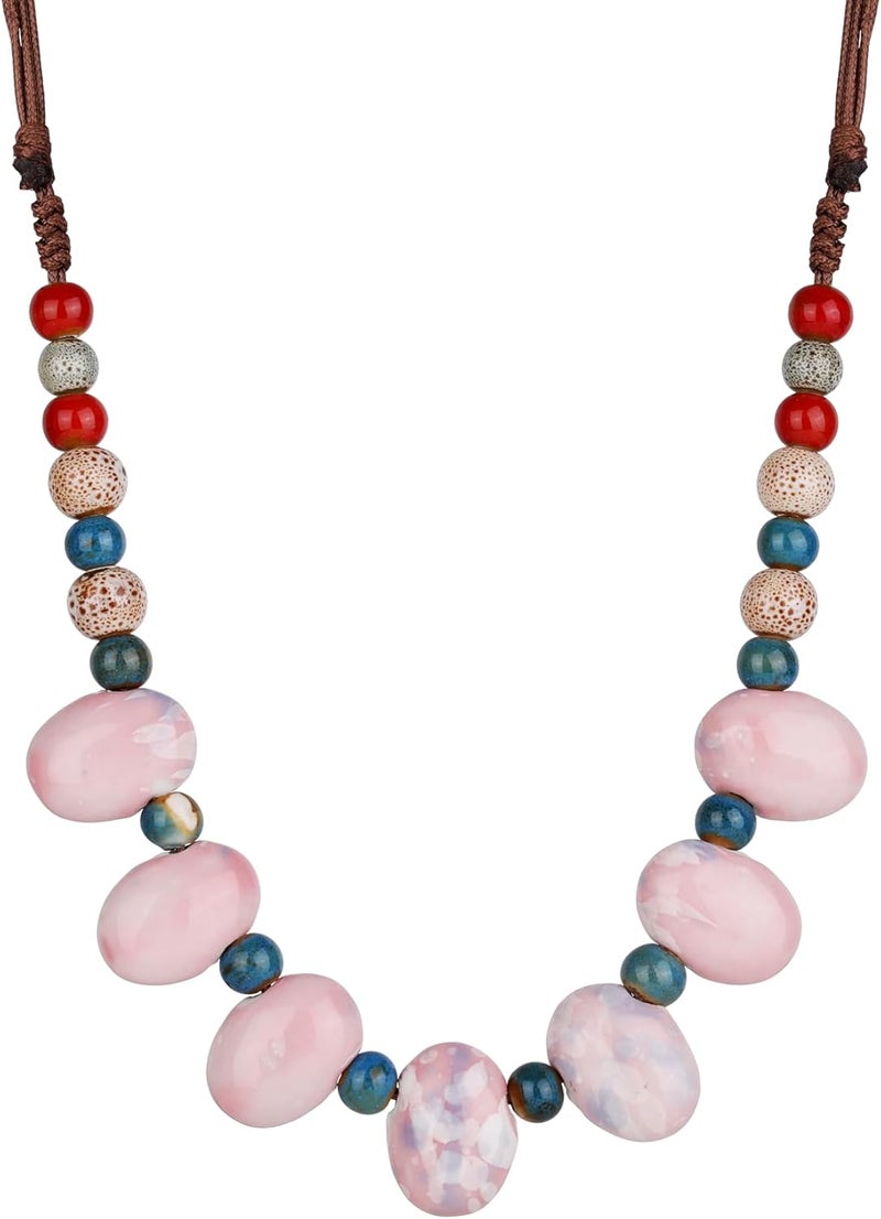 DS Boho Beaded Necklace for Women–Colorful Ceramic & African Tribal Beads, Adjustable Long Chunky Bohemian Jewelry with Gift Box Packaging,Hippie Witchy Vintage Handmade Fashion Statement Necklace - Image 1